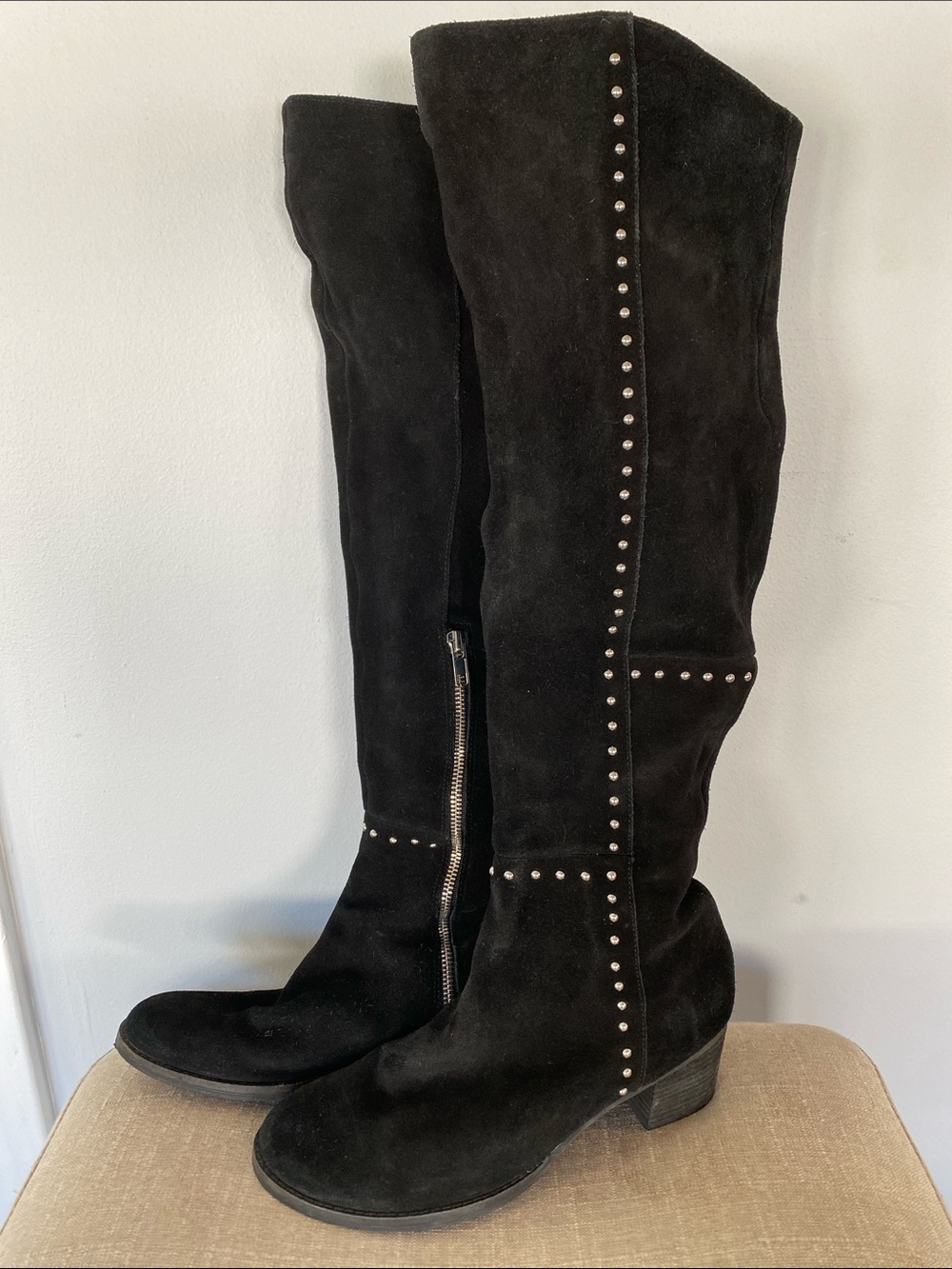 Design Lab Lord & Taylor Black Suede Over-the-Knee Studded Boots